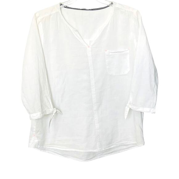 CECIL 3/4 SLEEVE V-NECKLIVE HIGH-LOW BLOUSE, WOMENS, XL, WHITE, LIGHTWEIGHT - Picture 1 of 11